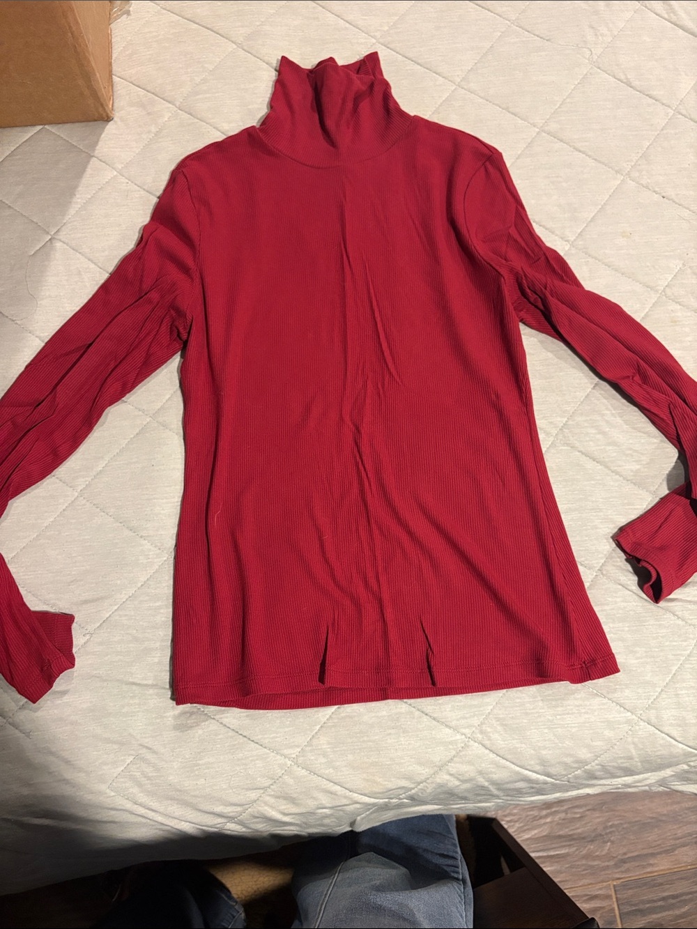 Women’s Red Ribbed Turtleneck Long Sleeve Top